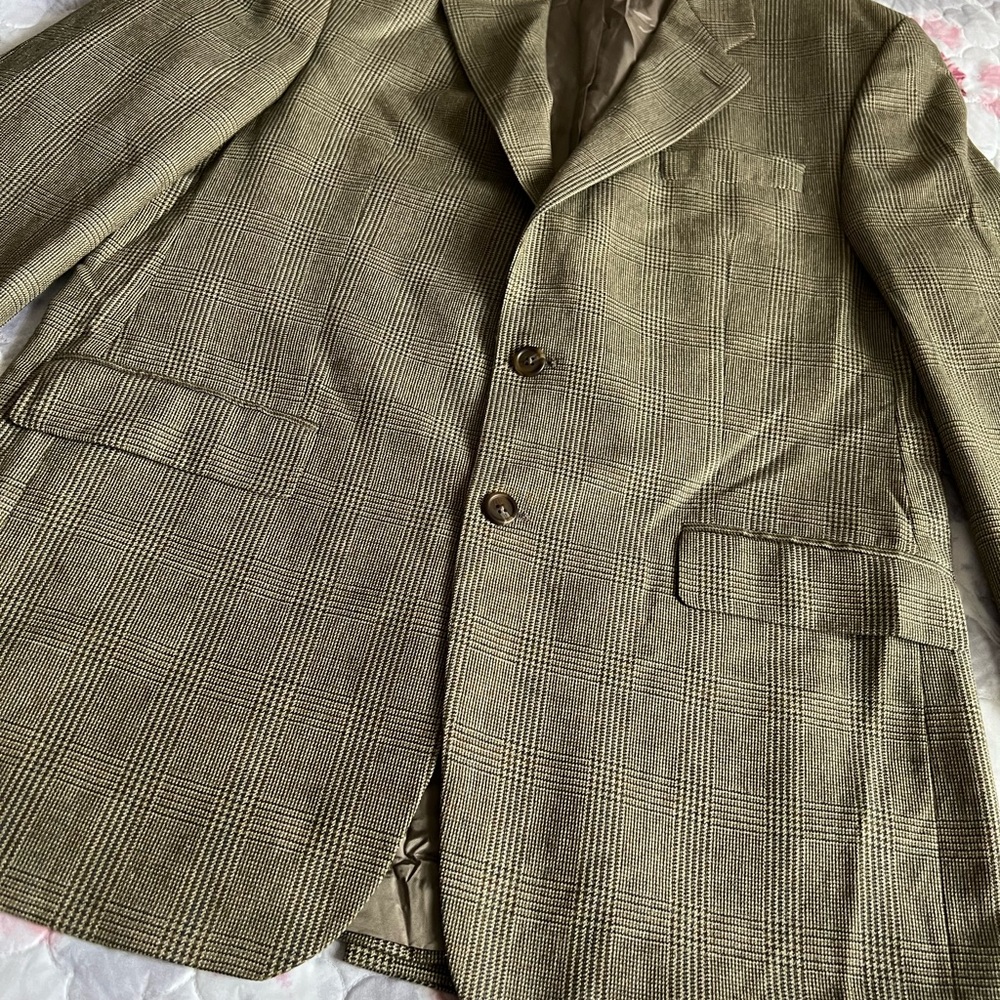 Lauren Ralph Lauren Tan Glen Plaid Blazer Silk Wool 42L - Picture 2 of 14